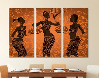 Afrikansk stamdans, afrikansk vacker kvinna, antik klänning, kanvastavla, väggdekor, svart kvinna, traditionell etnisk retro väggkonst