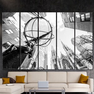 Atlas Statue NY Wall Art, Symbol Wealthy New York Manhattan City Abstract Photo Print, Rockefeller Center St. Patrick Church City Wall Decor