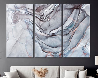 Pale Gray Alcohol Ink Canvas Print Art, Modern Abstract Colorful Marble Texture Wall Art, Marble Translucent Veins, Fluid Art Print Decor