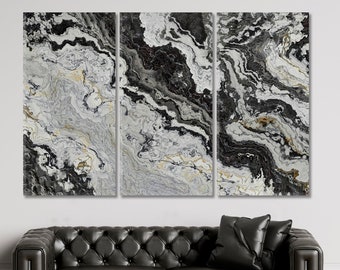 Abstract Grey Black Marble Canvas Print Wall Art For Home Décor, Abstract Curly Veins Canvas Print, Marble Wall Art Print, Living Room Art