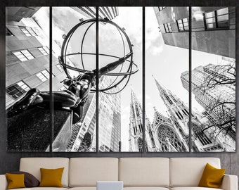 Atlas Statue NY Wall Art, Symbol Wealthy New York Manhattan City Abstract Photo Print, Rockefeller Center St. Patrick Church City Wall Decor