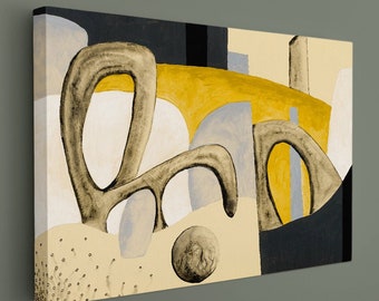 Yellow Gray Black Modern Abstract Geometric Shapes Canvas Print, Trendy Wall Art Decor, Contemporary Art Print, Colorful Modernist Painting