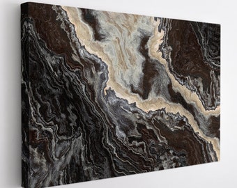 Black And White Abstract Wall Art,  Onyx Canvas Print Wall Art, Abstract Curly Grey And Black Veins Canvas Art, Modern Marble Wall Art Print