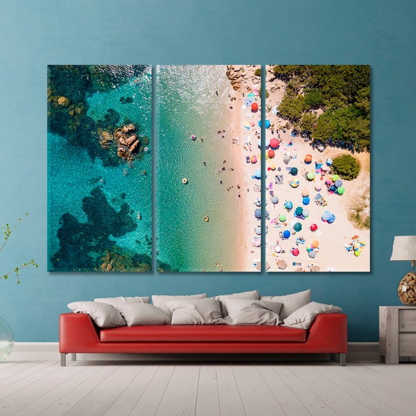 Emerald |  Sea Drone View Photo Art, Aerial Photo Poster Print, Beach Umbrella Wall Decor, Beach Canvas Print, Ocean White Sand Wall Art