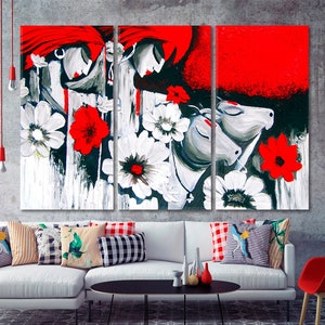 Contemporary Radha Krishna Hindu God Religious Wall Decor, Modern Art Print, Spiritual Wall Art, Bright Abstract Artistic Art Canvas Print