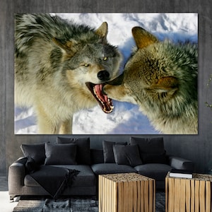 Fantasy loups giclee toile colorée abstrait mur art photo