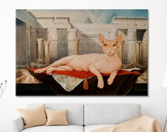 Cat Sphinx Large Wall Decor, Cat Sphinx Canvas Wall Art, Painting Canvas Print Wall Art, Bold & Beautiful Ancient Egyptian Art Cat Decor