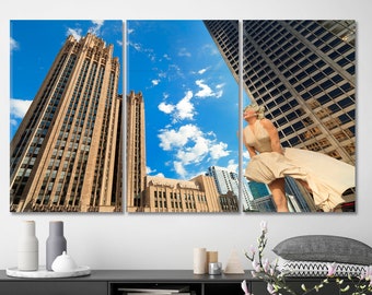 CHICAGO väggkonst, fotokonst i Chicagos centrum, skulptur av sexsymboler, berömd pose, kanvasposter, dekoration av filmstjärna, staty av Seward Johnson
