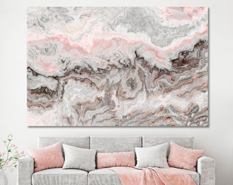 Abstract Grey Onyx And Rose Inclusions Canvas Print, Pale Pink Gray Marble Wall Art Print, Luxury Natural Beauty Wall Art Print Home Decor