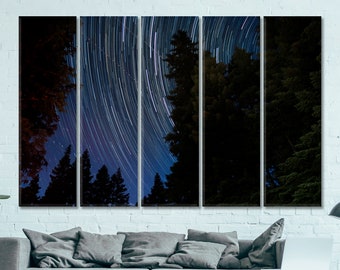 Shooting Stars | Sky Photo Poster Print, Beautiful Forest Star Trails Wall Decor, Stars Canvas Print, Trees Landscape, Magical Forest Art