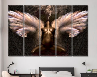 Fallen Angel | Stunning Artwork Nude Canvas Print, Beautiful Angel Romantic Beauty, Angel Art Print Wall Decor, Unique Mysterious Wall Art