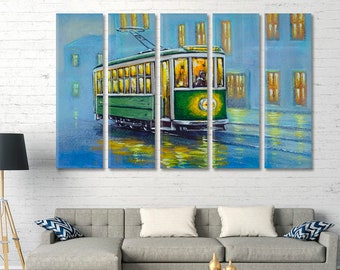 Retro | Old City Art Canvas Print, Retro Tram Wall Decor, Vintage Landscape Wall Art, Fine Art, Urban Wall Decor, Vintage Art Large Wall Art