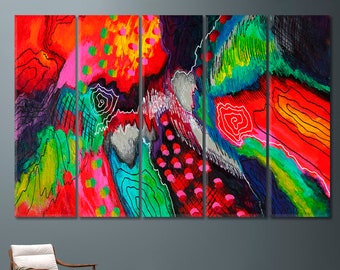 Bright Colors Abstract Contemporary Psychedelic Expressionism Fine Art Canvas Print, Artistic Vivid Large Canvas, Lyrical Abstraction Art