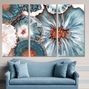 Blue Stains of Paint Marble Wall Art Canvas Print, Beautiful Slice Blue Epoxy Resin Geode Photo Print, Marine Style Pattern Artwork Print