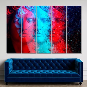 Apollo Wall Art, Ancient Greek Statue Wall Decor, Apollo Belvedere Abstract Artwork Canvas Print, Glitch Art Wall Decor, David Apollo Art