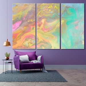 Pastel Abstract Canvas Print, Pink Modern Art, Rainbow Abstract Art, Oil Painting, Multi Color Framed Art, Large Trendy Marble Wall Panels