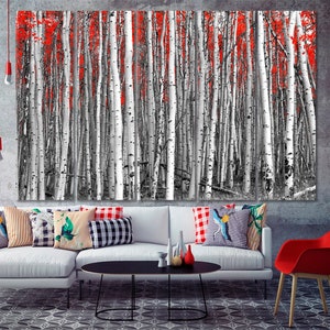 White Birch Trees Home Decor, Trees Canvas Print, Forest Wall Art, Nature Modern Art, Birch Ink Print, Aspen Tree Decor, Forest Landscape