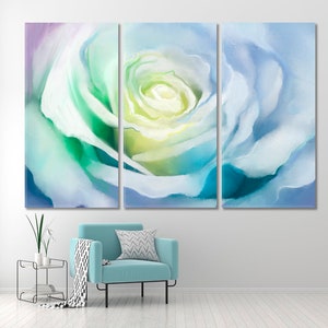 Rose Wall Art, White Rose Petals Flowers Canvas Print Large Decor, Tender Soft Petals Interior Art, Contemporary Split Art, Pastel Wall Art