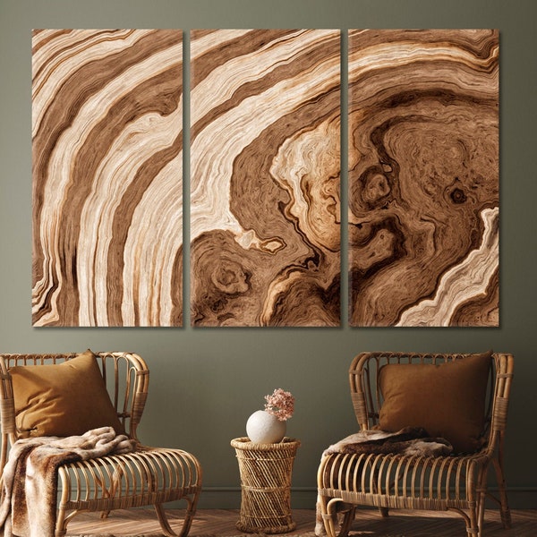 Racines d'arbres | Impression d'art abstraite sur bois, anneaux d'âge en bois ondulés expressionnisme très grande toile impression décoration art mural prête à accrocher