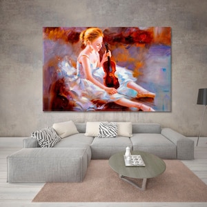 BallerinaWall Art, Ballerina Violin Extra Large Wall Decor, Beautiful Ballet Art On Canvas Print, Ballet Modern Wall Decor For Home & Office