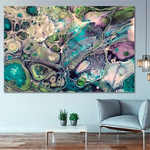 Abstraction | Earthy Abstract Art Canvas Print, Blue Green Purple White Swirls Poster, Colorful Abstract Large Wall Décor Home Canvas Print