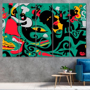 Unique Abstract Expressionism Wall Decor, Trendy Canvas Print, Modernism Wall Art, Extra Large Wall Decor, Happy Meal Framed Artwork Print