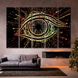 Art mural oeil, oeil icône flèche impression rafale, art mural oeil de réalité virtuelle breloque oeil, décoration murale oeil talisman, art abstrait du cyberespace oeil de la connaissance