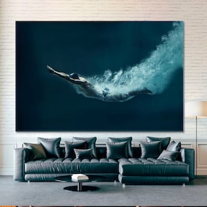 Swimmer Wall Decor, Underwater Swimmer Wall Art Set, Swimmer Underwater Canvas Print, Jump in Water Wall Art, Abstract Swimming Wall Artwork