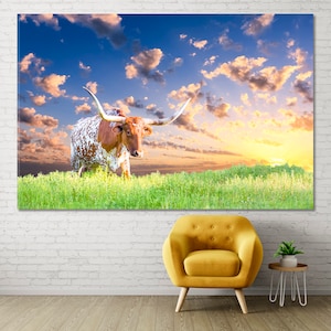 Cow Wall Art, Cow Wall Decor, Texas Canvas Print, Animal Wall Art, Countryside Home Decor, Farmhouse Poster, Cow Modern Art, Ranch Wall Art