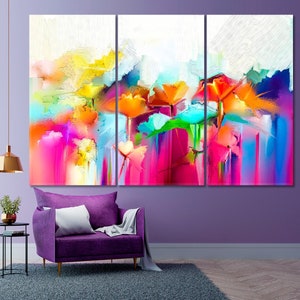 抽象的なカラフルなキャンバスプリント、抽象的な花の壁アート、トレンディで鮮やかなモダンアート、印象派アート、現代アートの大きな壁装飾