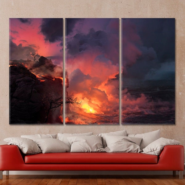 Fire | Red Hot Sky Art, Fire Flame Photo Poster Print, Active Lava Flow Art, Volcanic Explosion Art, Lava Flow Photo Art, Beautiful Art