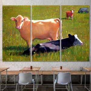 Cow Canvas Print, Farm Animal Art Print, Farm House Wall Decor, Large Framed Canvas Print Wall Decor, Gift for Home, Cow Poster, Wall Art