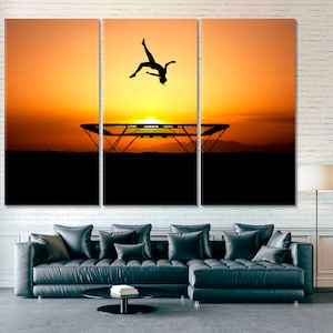 Jumping Trampoline Wall Decor, Extreme Canvas Print, Gymnast Wall Art, Sport Wall Art, Trampoline Giclee Print, Sport Split Art