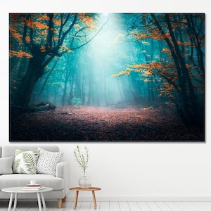 Trees Home Decor, Beautiful Mystical Forest Wall Art, Fall Colors Canvas Print, Dream Foggy Forest Set, Scenery Trees Wall Art, Nature Art