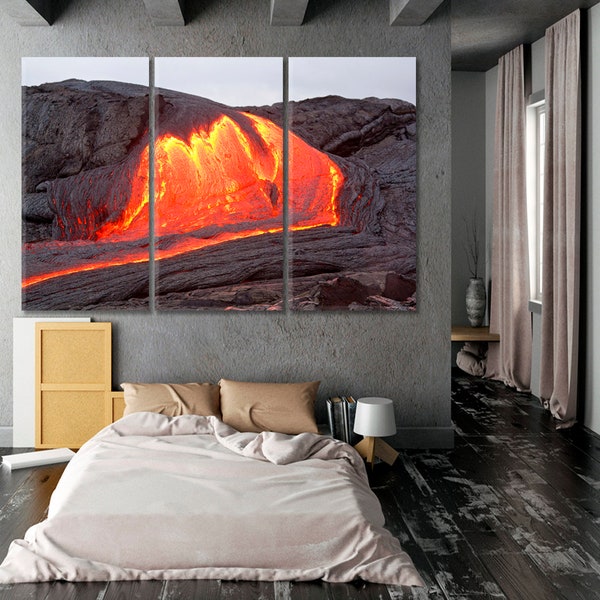 Lava | Multiple Red Hot Lava Flows Hawaii Attractions Art, Hawaii Volcanoes Photo Poster Print, Big Island Art, Volcanic Steam Art