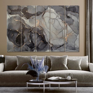 Gray Marble Wall Decor | Marble Fluid Art Wall Decor, Contemporary Wall Art, Grey Abstract Wall Panels, Marble Canvas Print Large Wall Decor