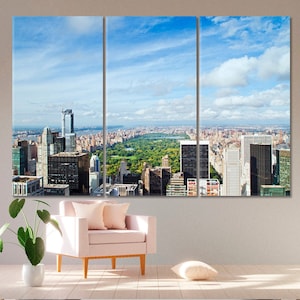 Manhattan Central Park NY Large Wall Panels, Cityscape Modern Wall Decor, Urban Modern Art, New York City Canvas Print, Travel Poster