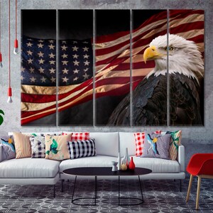 American Flag and Bald Eagle Canvas Wall Art Print