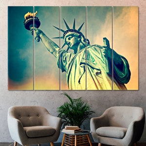 New York Wall Art, Statue of Liberty Canvas Print, New York Cityscape Modern Art, USA Travel Poster, American Freedom At, New York City Art