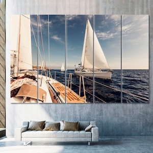 Sailing Ship Wall Decor, Sailing Boat Wall Art, Yacht Wall Art, White Sails Wall Set, Race Wall Panels, Seascape Art, Open Sea Wall Decor