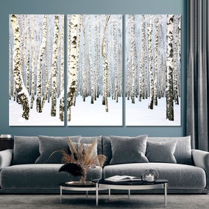 White Birch Trees Wall Art Decor, Extra Large Birch Grove Canvas Print, Trees Artistic Art Panels, Winter Wall Decor, Amazing Landscape Art
