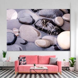 Sea Pebble Canvas Print | Sea Stone Wall Decor, Sea Water Wall Art, Sea Stones Large Canvas Art, Trendy Multi Panels, Sea Stone Poster Print