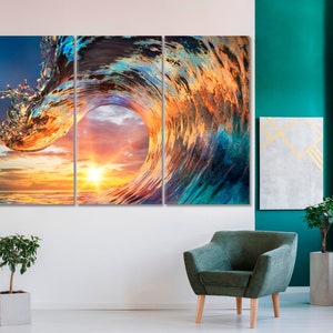 Ocean Wave Wall Decor, Ocean Wave Wall Art, Storm Canvas Print, Sea Wave Wall Art, Ocean Wave Multi Panels, Rolling Wave Modern Split Decor