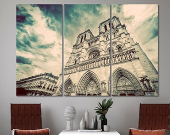 Paris Notre Dame Cathedral Vintage Style Art Print On Canvas, Urban Artistic Retro Art Décor, Large Canvas Print Ready To Hang Wall Art