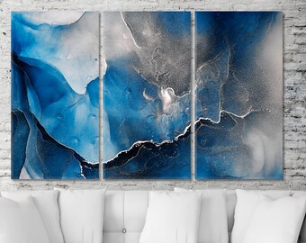 Marble Painting On Canvas, Abstract Naturalism Blue Stone Head Allegory Abstract Wall Art, Optical Illusion Art, Abstract Expressionism Art