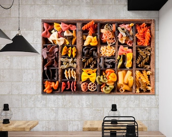 Colorful Pasta Wall Decor,  Restaurant Decor, Kitchen Decor, Food Multi Panel, Canvas Set, Split Art, Trendy Wall Decor, Kitchen Canvas Art