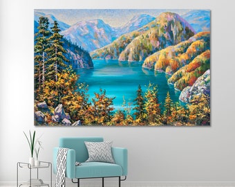 Realismus | Malerischer Ritsa-See-Kunstdruck auf Leinwand, Bergteich-Wald-Kunst, Natur-Panorama-Landschaft, große Wanddekoration, Heim-Wandkunst