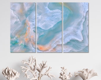 Beautiful Marble Wall Art Print Canvas Decor, Trendy Interior White Blue Veins Abstract Marble Swirls Large Canvas Print Wall Art Décor