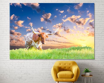 Cow Wall Art, Cow Wall Decor, Texas Canvas Print, Animal Wall Art, Countryside Home Decor, Farmhouse Poster, Cow Modern Art, Ranch Wall Art