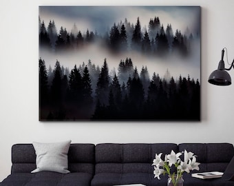 Forest Trees Canvas Print, Abstract Trees in Smoke Wall Decor, Allegory Abstract Naturalism Wall Decor, Enchanted Nature Contemporary Art